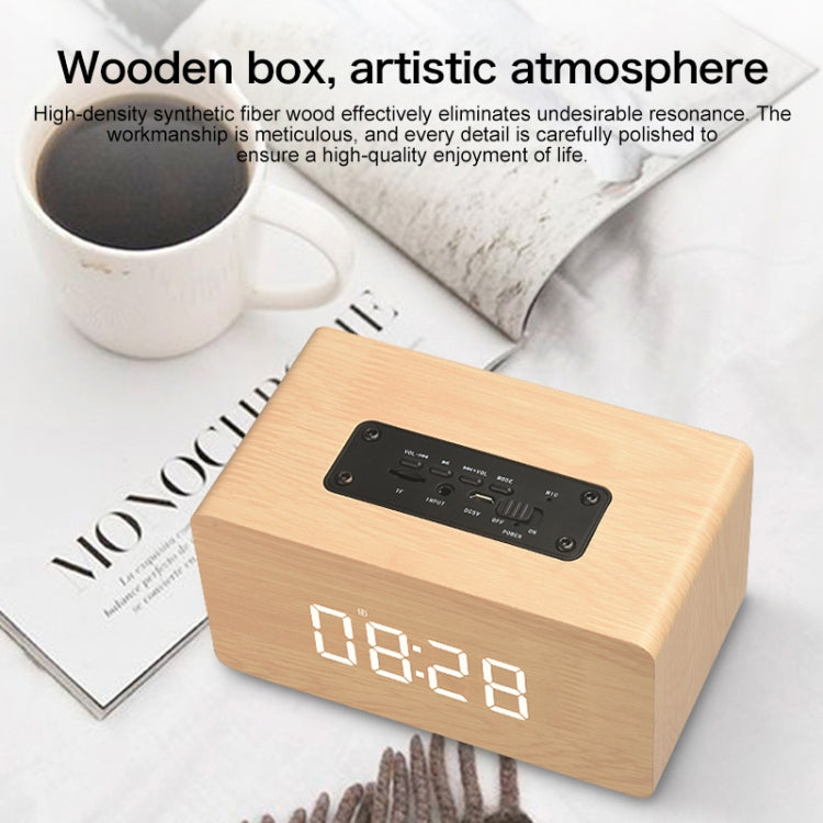 Loa Bluetooth đồng hồ gỗ W5C Subwoofer, hỗ trợ thẻ TF & AUX 3.5mm, gỗ nâu, gỗ vàng