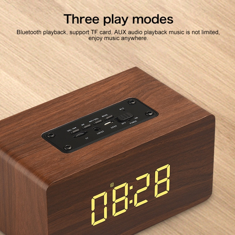 Loa Bluetooth đồng hồ gỗ W5C Subwoofer, hỗ trợ thẻ TF & AUX 3.5mm, gỗ nâu, gỗ vàng
