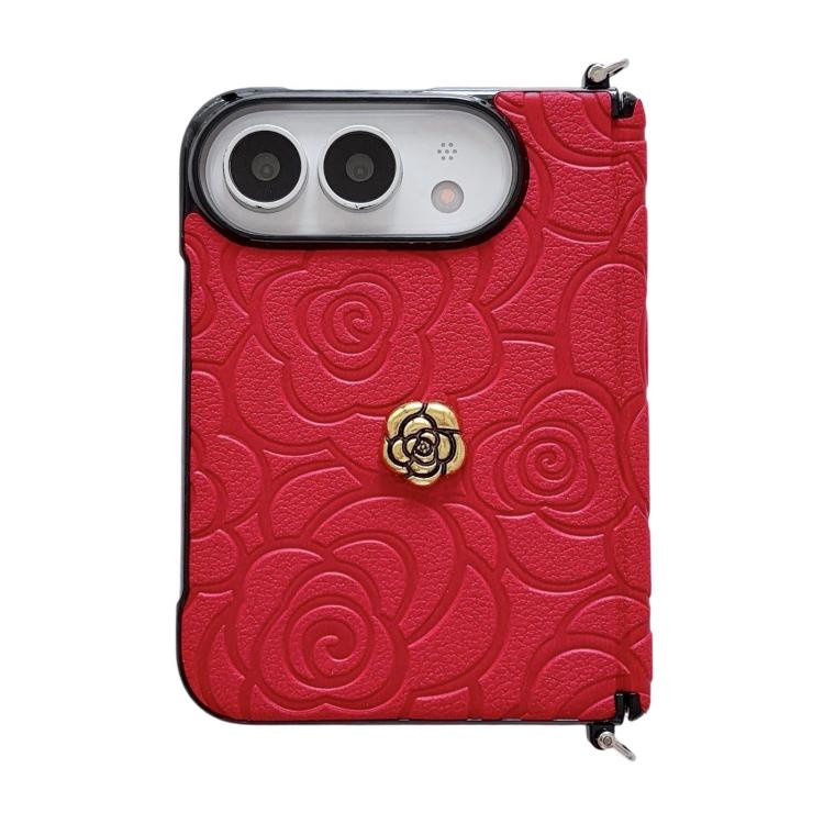 Side Clamp Magnetic Axis Impression 3D Camellia Pattern Phone Case, For iPhone Duo