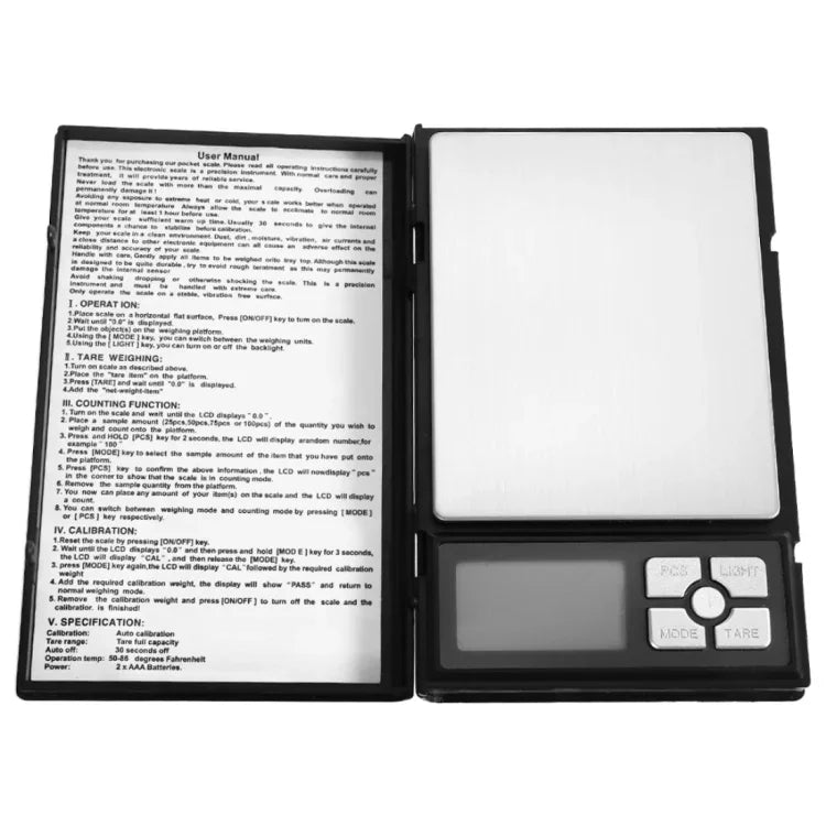 Cân trang sức kim cương vàng điện tử độ chính xác cao hình sổ tay MH-1108 (0.01g~500g), Không bao gồm pin, MH-1108 500g