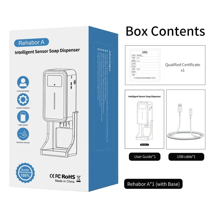 Nhiệt Kế Cảm Biến Khoảng Cách Nhạy Sáng Không Tiếp Xúc Rehabor A + Bình Xịt Xà Phòng Lỏng Tự Động Không Tiếp Xúc 450ml Có Đế Gắn