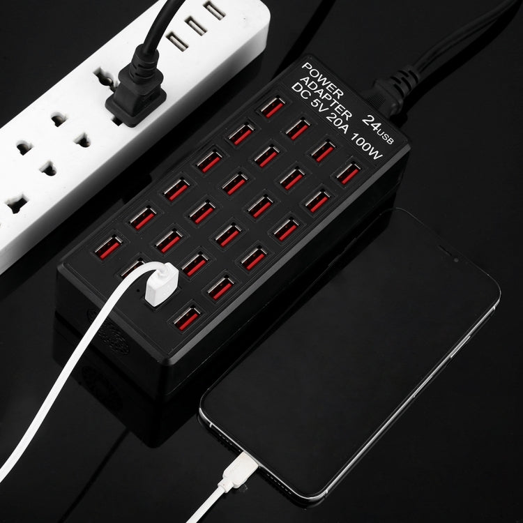 Trạm sạc nhanh 100W 24 cổng USB, sạc thông minh có đèn LED báo hiệu AC 100-240V, phích cắm Mỹ, 100W 24 cổng USB phích cắm Mỹ