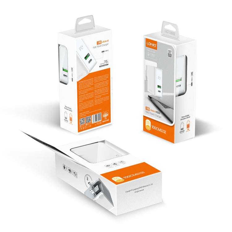 Sạc du lịch nhanh gấp gập LDNIO A4403C 30W PD + Auto-id kèm cáp 8 Pin dài 1m, phích cắm Úc, kèm cáp 8 Pin, 30W kèm cáp 8 Pin