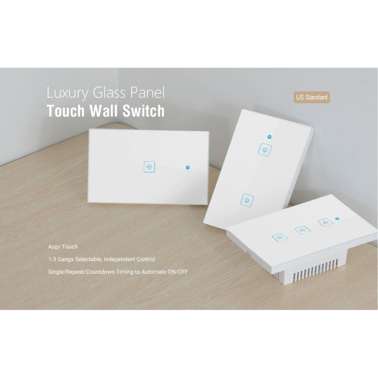 Công tắc tường thông minh WS-US-02 điều khiển qua APP EWeLink & cảm ứng, 2A 2 kênh kính cường lực, AC 90V-250V, phích cắm US, 2 kênh