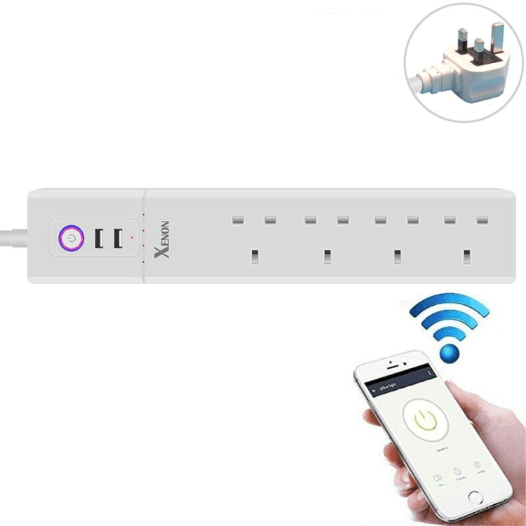 Ổ cắm điện thông minh điều khiển từ xa WiFi 2 cổng USB + 4 phích cắm UK, hoạt động với Alexa & Google Home, chiều dài cáp: 1.8m, AC 90-265V, phích cắm UK, 4xUSB + 3x phích cắm UK (phích cắm UK)