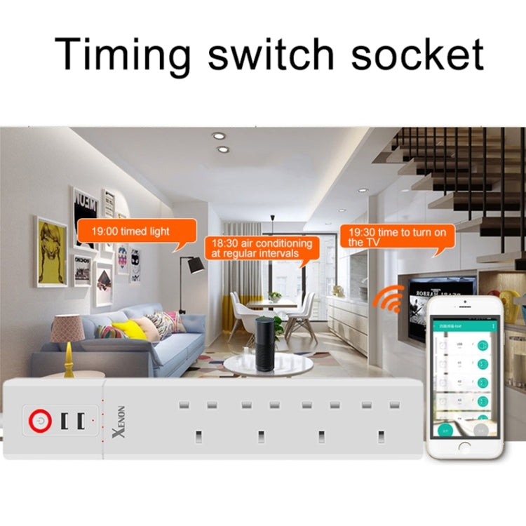 Ổ cắm điện thông minh điều khiển từ xa WiFi 2 cổng USB + 4 phích cắm UK, hoạt động với Alexa & Google Home, chiều dài cáp: 1.8m, AC 90-265V, phích cắm UK, 4xUSB + 3x phích cắm UK (phích cắm UK)