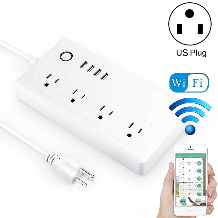 Ổ cắm điện thông minh điều khiển từ xa WiFi 4 cổng USB + 4 phích cắm US, AC 110-240V, phích cắm US, 4xUSB + 4x phích cắm US (phích cắm US)