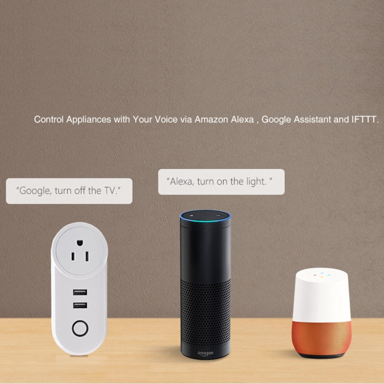 Ổ cắm điện thông minh WiFi SA-002 2 cổng USB + 1 ổ cắm EU, tương thích với Alexa và Google Home, AC 110V-230V, phích cắm EU, phích cắm UK, phích cắm US