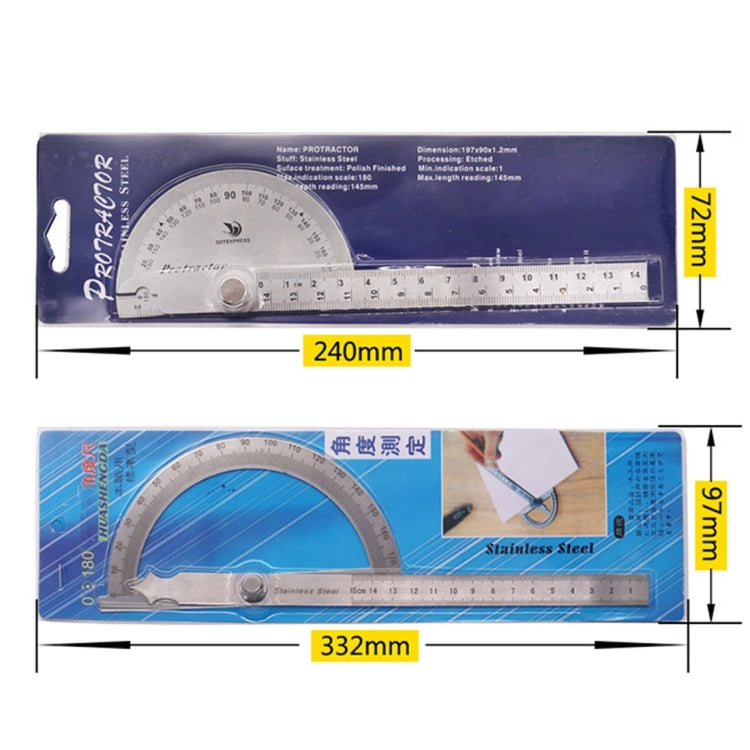 Thước đo góc thước đo góc inox 0-180 độ với thước đo cánh tay 0-150mm, thước 0-150mm