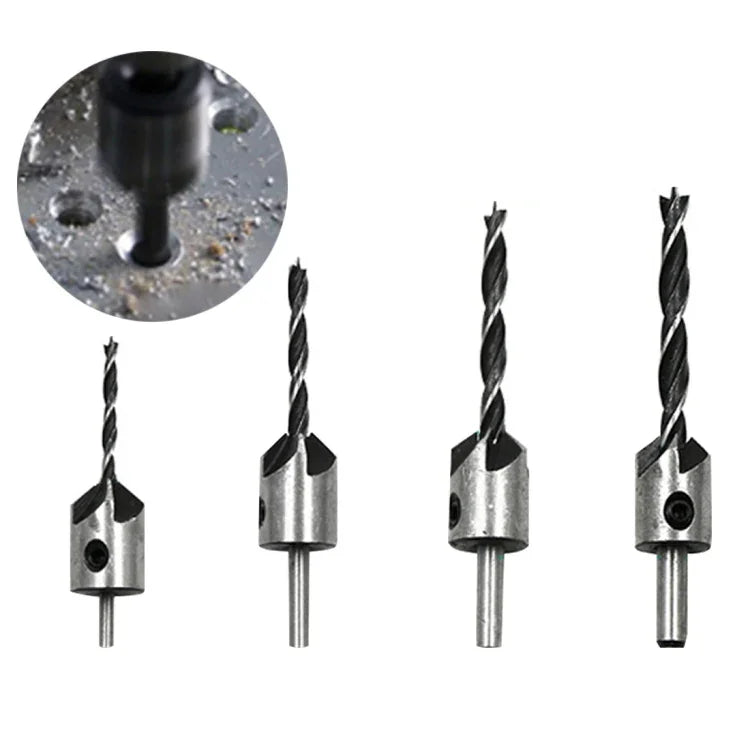 Bộ mũi khoan thép tốc độ cao 4 trong 1 cho mộc, khoét lỗ ba điểm, 3-6mm, 4 cái/bộ
