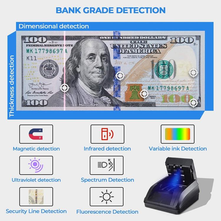 Máy phát hiện tiền nhỏ di động AL-130 cho USD Euro, Thông số kỹ thuật: Phích cắm EU, Phích cắm EU