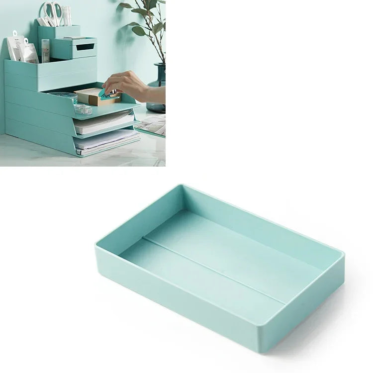 Hộp lưu trữ tài liệu nhỏ để bàn có thể tháo rời và lắp ráp, 0115-3 (Xanh lam xanh lá), 0115-3 (Xám trắng)