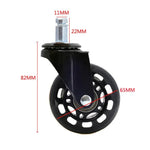 Bánh xe trong suốt PU đen 2,5 inch phù hợp cho ghế văn phòng, 11x22mm, bánh xe vặn êm, bánh xe đa năng 2,5 inch