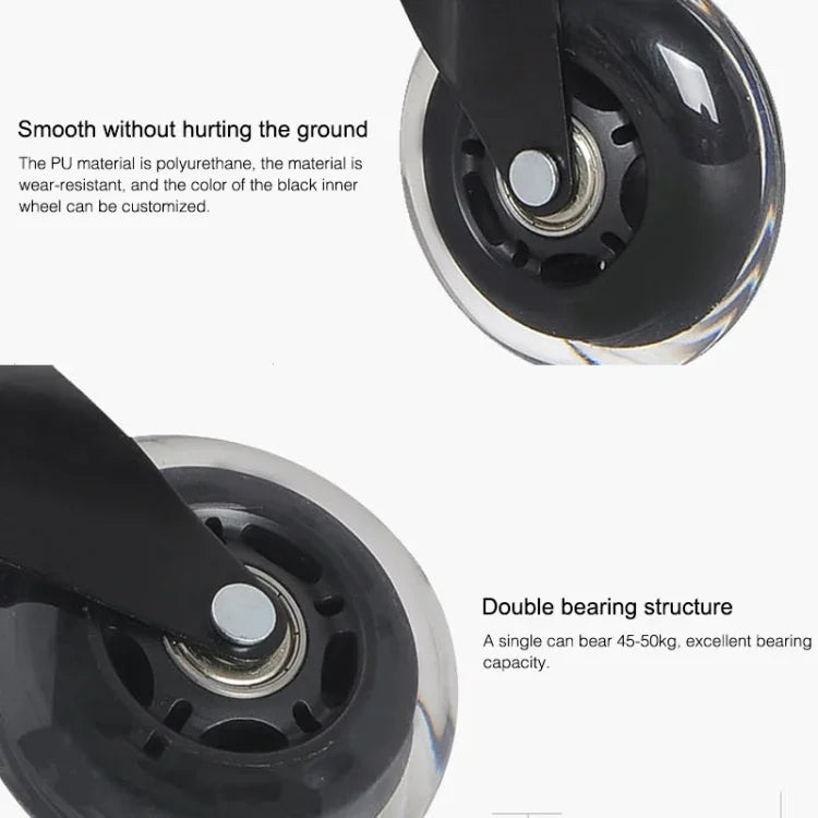 Bánh xe trong suốt PU đen 2,5 inch phù hợp cho ghế văn phòng, 11x22mm, bánh xe vặn êm, bánh xe đa năng 2,5 inch