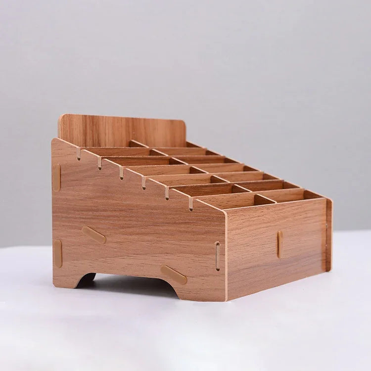 Giá đỡ phim điện thoại di động nhiều ô bằng gỗ để bàn, 14 ô, kích thước: 21x17x16cm, 14 ô, màu nâu