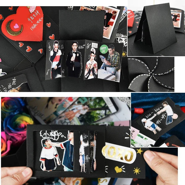 Hộp quà nổ bất ngờ album ảnh tự làm hình trái tim, album DIY
