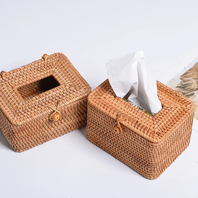 Hộp đựng khăn giấy để bàn hình vuông bằng mây đan cho nhà hàng, hình vuông