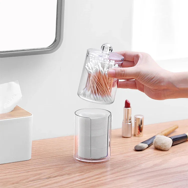 Hộp đựng bông tròn bằng nhựa trong suốt có chiều cao tăng, hộp đựng bông