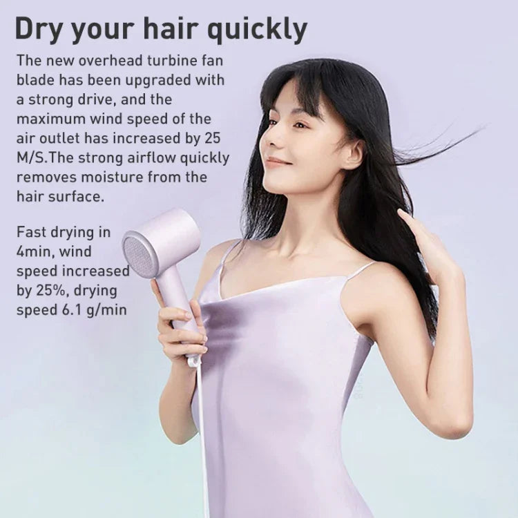 Máy sấy tóc điện ion âm Xiaomi Mijia H301 chính hãng, sấy nhanh, phích cắm Mỹ, H301 (Xanh lá), H301 (Tím)
