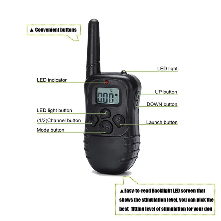 Vòng cổ huấn luyện chó sạc lại và chống nước với màn hình LCD, Điều khiển từ xa 300m