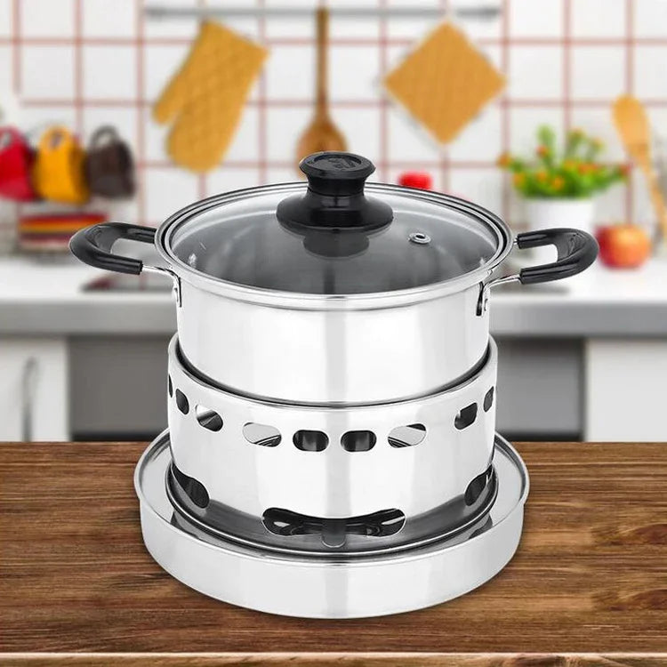 Bộ bếp cồn inox ngoài trời di động, bộ nồi nhỏ đơn, Kích thước: 14cm, Kích thước: 14cm