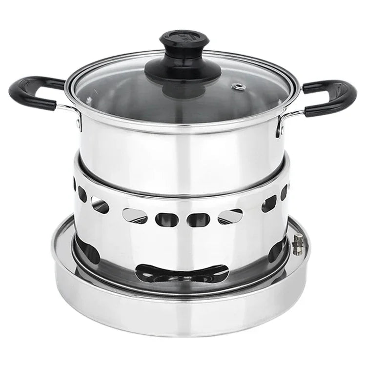 Bộ bếp cồn inox ngoài trời di động, bộ nồi nhỏ đơn, Kích thước: 14cm, Kích thước: 14cm