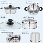 Bộ bếp cồn inox ngoài trời di động, bộ nồi nhỏ đơn, Kích thước: 14cm, Kích thước: 14cm
