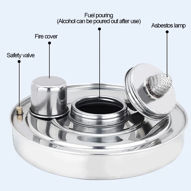 Bộ bếp cồn inox ngoài trời di động, bộ nồi nhỏ đơn, Kích thước: 14cm, Kích thước: 14cm