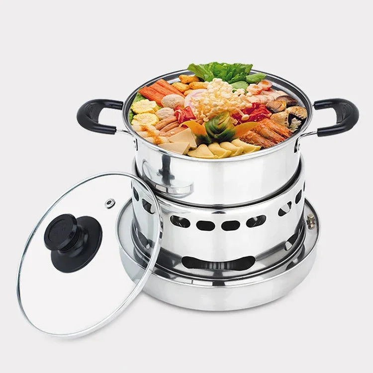 Bộ bếp cồn inox ngoài trời di động, bộ nồi nhỏ đơn, Kích thước: 14cm, Kích thước: 14cm