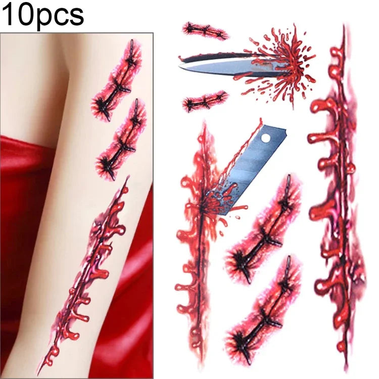 10 chiếc S-045 hình xăm tạm thời vết thương máu thực tế kinh dị Halloween, S-045/10 chiếc