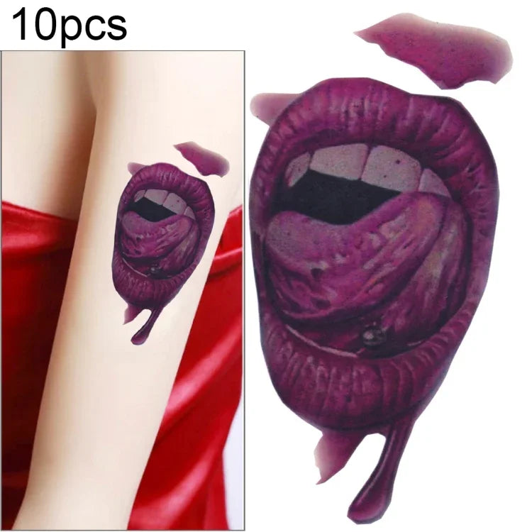 10 miếng dán hình xăm tạm thời vết thương máu miệng Halloween S-291, 10 miếng