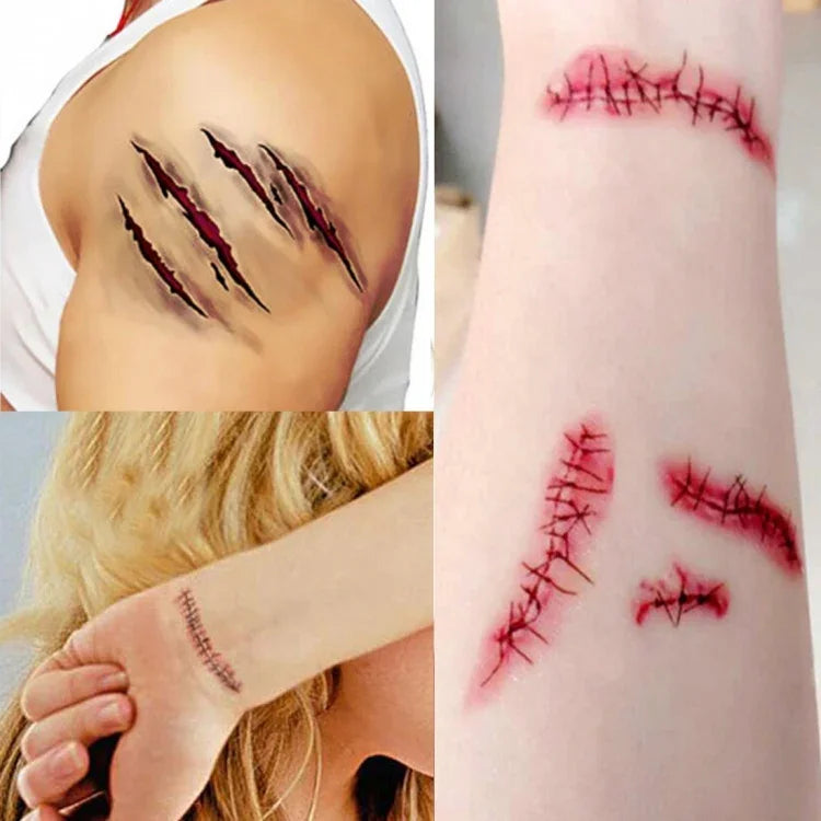 5 miếng dán hình xăm tạm thời vết trầy xước, vết thương, sẹo Halloween V-061, 5 miếng