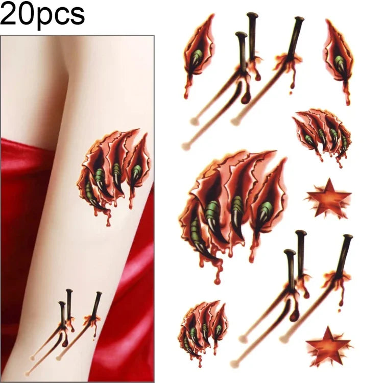 20 miếng dán hình xăm tạm thời vết thương máu sẹo Halloween S-024, 20 miếng