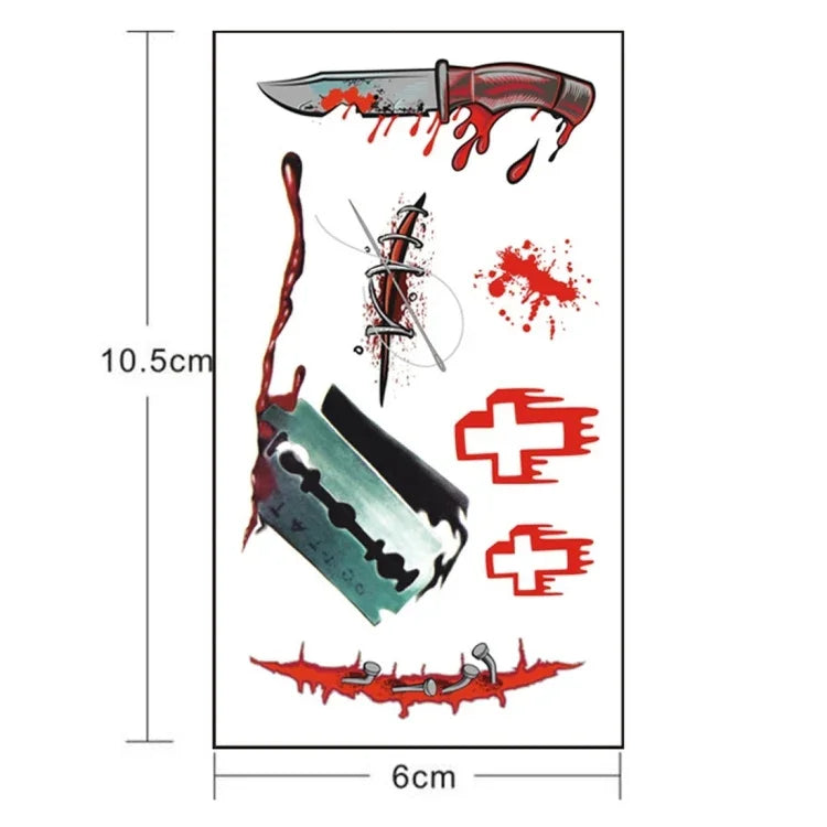 10 miếng dán hình xăm tạm thời vết thương máu sẹo Halloween S-299, 10 miếng