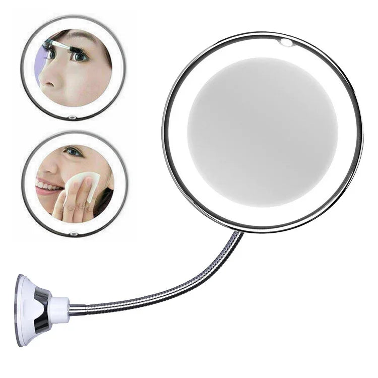 Gương trang điểm có đèn LED loại cốc hút, gương gập gắn tường linh hoạt, gương có đèn LED