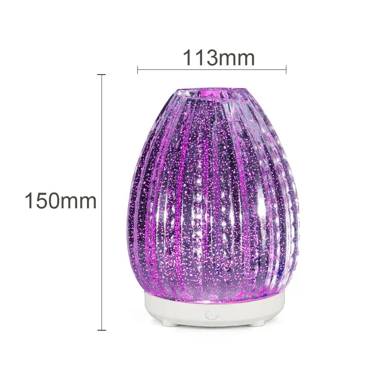 Máy Khuếch Tán Tinh Dầu Hình Bình Hoa Sáng Tạo 100ml, Máy Tạo Độ Ẩm Bằng Thủy Tinh 3D Tự Động Phun Cồn Kèm Đèn LED Nhiều Màu, Máy Tạo Độ Ẩm Bằng Thủy Tinh 3D