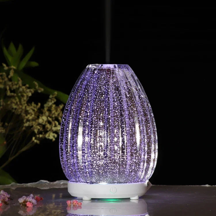 Máy Khuếch Tán Tinh Dầu Hình Bình Hoa Sáng Tạo 100ml, Máy Tạo Độ Ẩm Bằng Thủy Tinh 3D Tự Động Phun Cồn Kèm Đèn LED Nhiều Màu, Máy Tạo Độ Ẩm Bằng Thủy Tinh 3D
