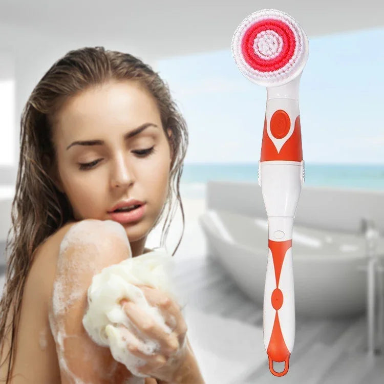 Bàn chải tắm điện chống nước đa chức năng cán dài massage, kèm 4 đầu bàn chải
