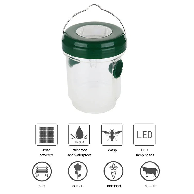 Bẫy ruồi ong LED năng lượng mặt trời, dụng cụ kiểm soát côn trùng màu đen