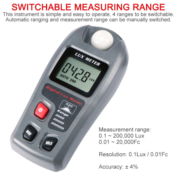 Máy đo ánh sáng kỹ thuật số LCD MT-30 cầm tay cho nhà máy / trường học / nhà ở nhiều dịp, phạm vi: 0.1-200,000 Lux, MT-30