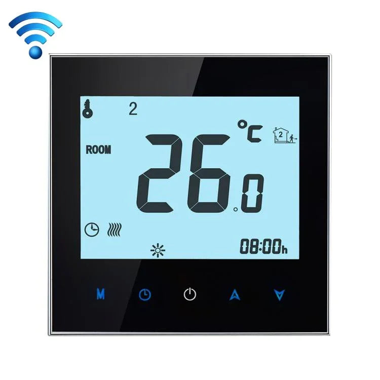 Bộ điều nhiệt phòng sưởi điện tử cảm ứng LCD WiFi loại tải 16A BHT-1000-GB-WIFI với cảm biến, hiển thị đồng hồ / nhiệt độ / các giai đoạn / thời gian / tuần / sưởi ấm, BHT-1000 16A (Đen), BHT-1000 16A (Trắng)