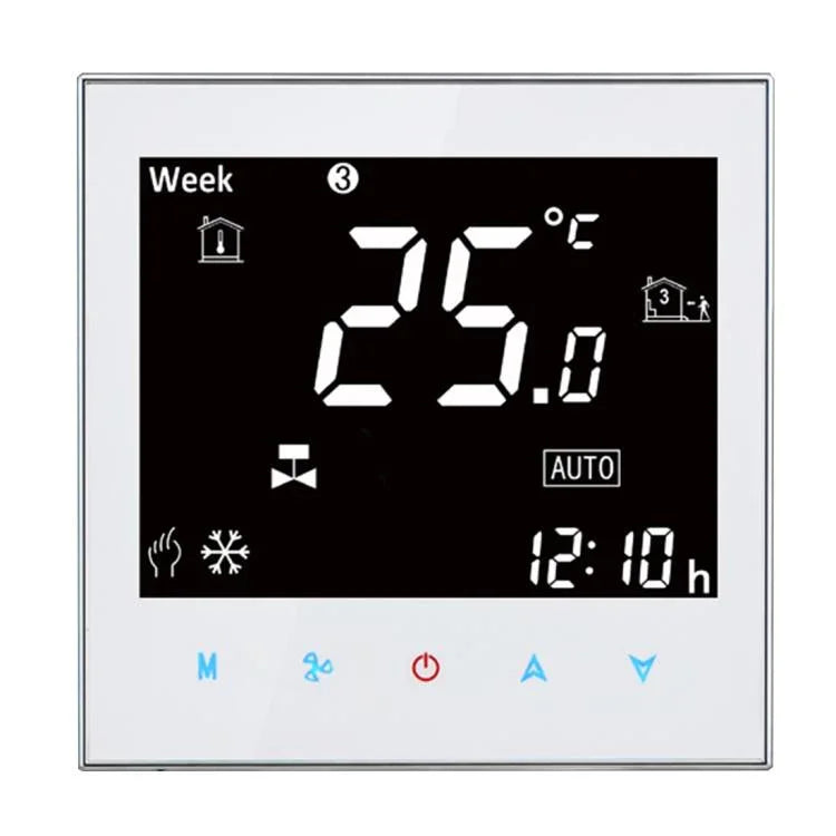 Bộ điều nhiệt phòng quạt cuộn 2 ống loại điều hòa trung tâm BAC-2000 với màn hình LCD cảm ứng, hiển thị tốc độ quạt / đồng hồ / nhiệt độ / thời gian / tuần / nhiệt v.v., BAC-2000 (Đen), BAC-2000 (Trắng)