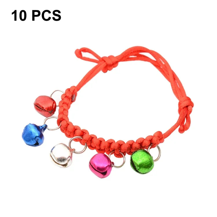 10 cái Vòng cổ chuông thú cưng điều chỉnh đan tay, Chu vi điều chỉnh: 18-32cm, Giao màu ngẫu nhiên, Vòng cổ chuông thú cưng điều chỉnh