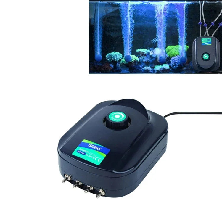 SOBO SB-988 Máy bơm khí bể cá 12W 4 cửa điều chỉnh lưu lượng, máy bơm oxy yên tĩnh, SOBO SB-988