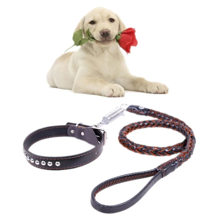 Dây kéo da bò vòng cổ chó dây thừng co giãn, Phù hợp cho chó trung và lớn, M, Chiều dài dây: 128cm, Kích thước vòng cổ: 32-44cm