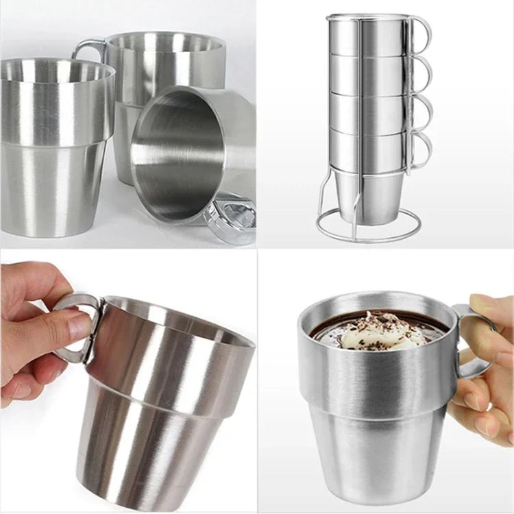 Bộ cốc dã ngoại di động ngoài trời 4 món cốc uống thép không gỉ chống nóng trà cà phê, Cốc cà phê