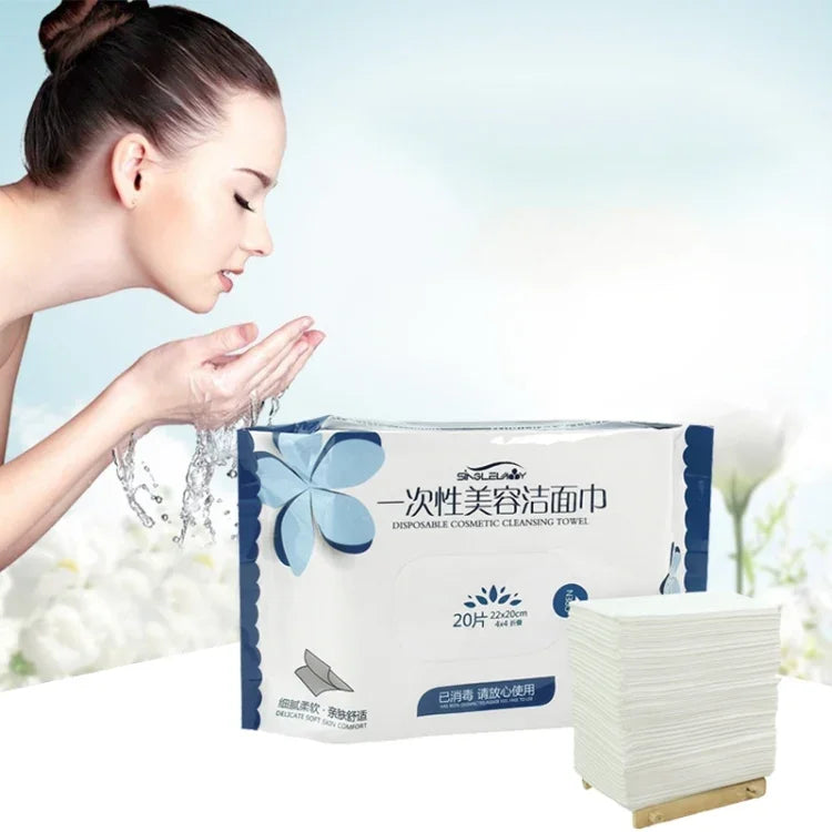 20 cái khăn mặt dùng một lần bằng bông đa năng di động, khăn lau ướt và khô dùng kép, khăn mềm cho du lịch, 20 cái