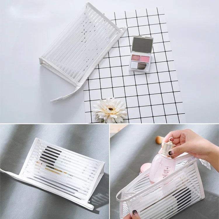 Túi Đựng Mỹ Phẩm Du Lịch Di Động Họa Tiết Sọc, Kích Thước: 23*14*9cm, Giao Màu Ngẫu Nhiên