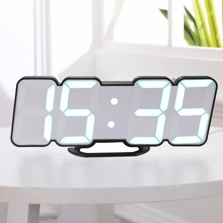 Đồng hồ báo thức kỹ thuật số LED 3D hiện đại điều khiển bằng âm thanh, màu sắc đa dạng, điều chỉnh độ sáng, đồng hồ treo tường phát sáng có điều khiển từ xa, 9001 Đen, 9001 Trắng