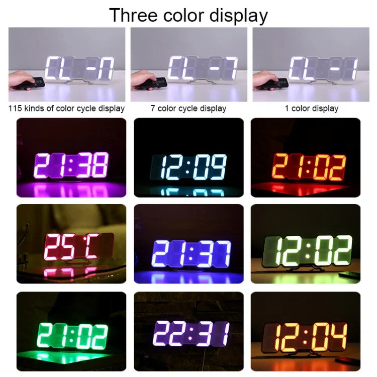 Đồng hồ báo thức kỹ thuật số LED 3D hiện đại điều khiển bằng âm thanh, màu sắc đa dạng, điều chỉnh độ sáng, đồng hồ treo tường phát sáng có điều khiển từ xa, 9001 Đen, 9001 Trắng